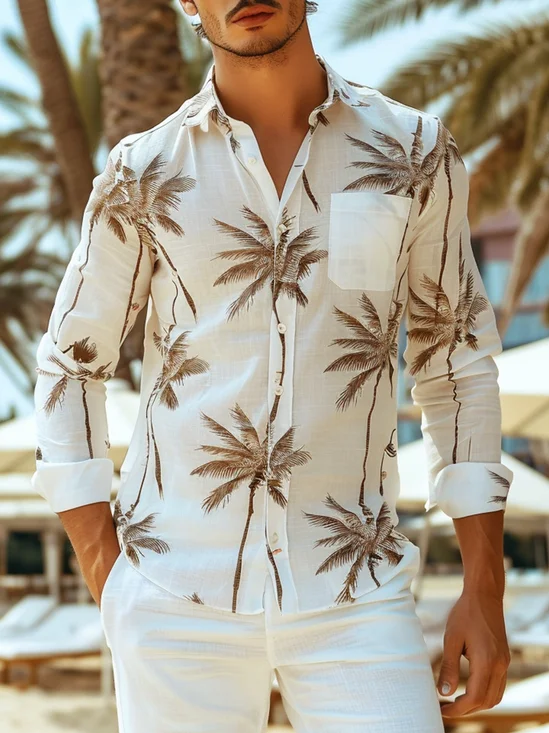 Moisture Wicking Coconut Tree Long Sleeve Hawaiian Shirt