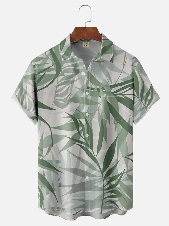 Moisture-wicking Palm Leaf Chest Pocket Hawaiian Shirt
