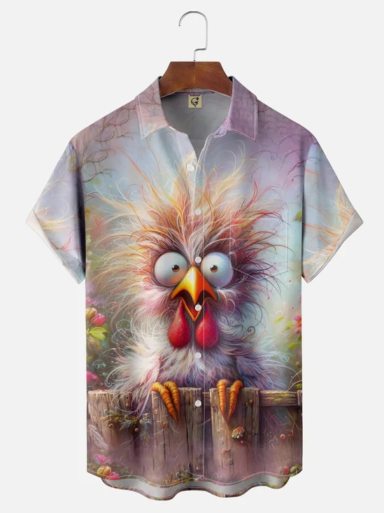 Moisture-wicking Breathable Chicken Chest Pocket Hawaiian Shirt