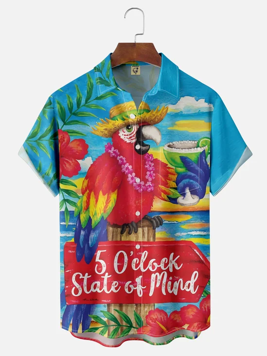 Moisture-wicking Its 5 o'clock somewhere Parrots Chest Pocket Hawaiian Shirt