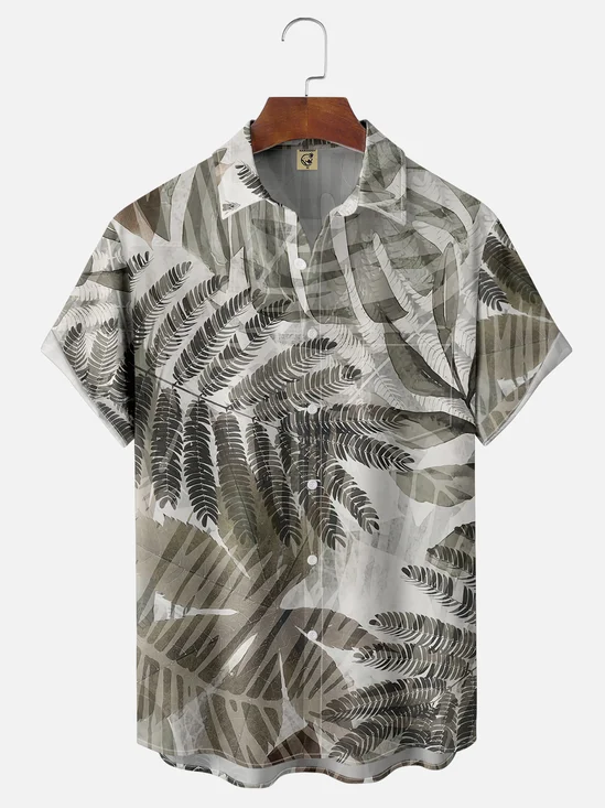 Moisture-wicking Palm Leaf Chest Pocket Hawaiian Shirt