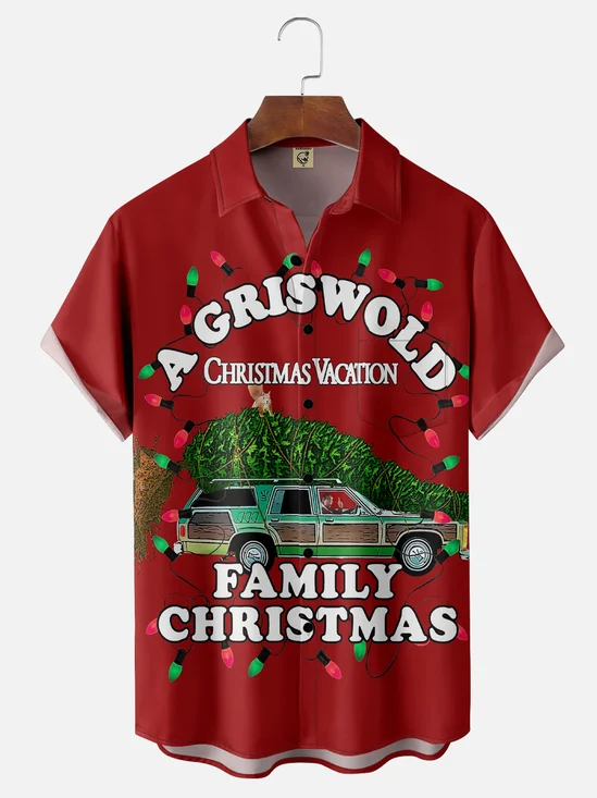 Moisture-wicking Griswold Christmas Chest Pocket Holiday Shirt