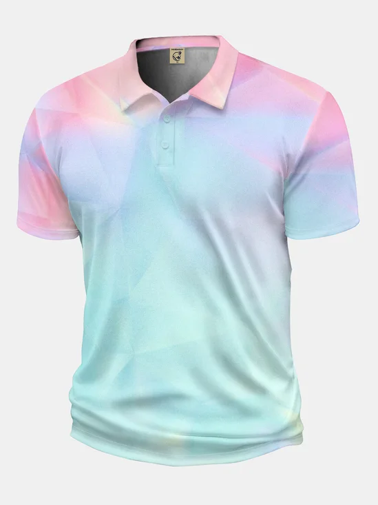 Moisture Wicking Golf Polo 3D Gradient Color Abstract Geometry