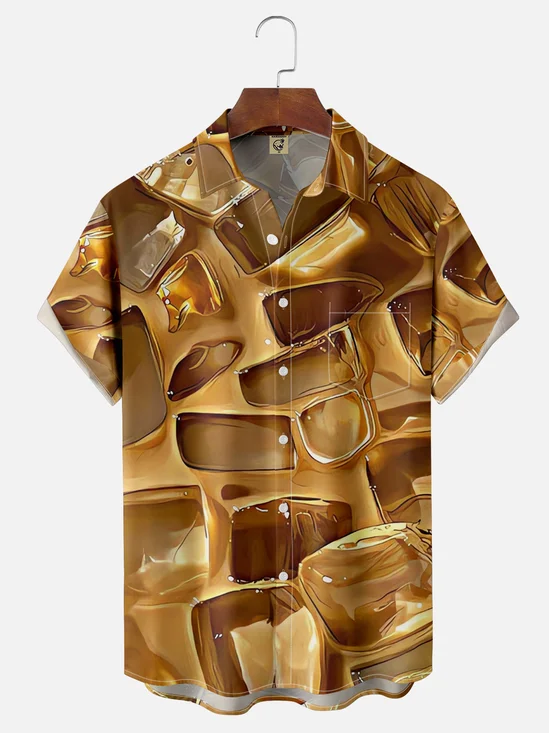 Moisture-wicking Ice Cubes And Cappuccino Chest Pocket Hawaiian Shirt