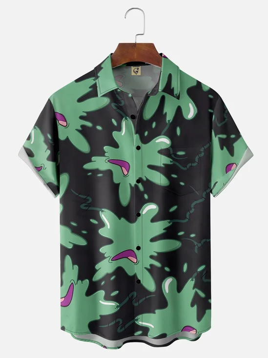 Moisture-wicking Paramecium Illustration Chest Pocket Hawaiian Shirt