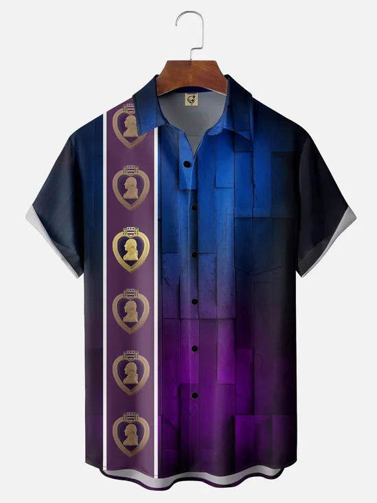 Moisture-wicking Purple Heart Art Painting Chest Pocket Bowling Shirt