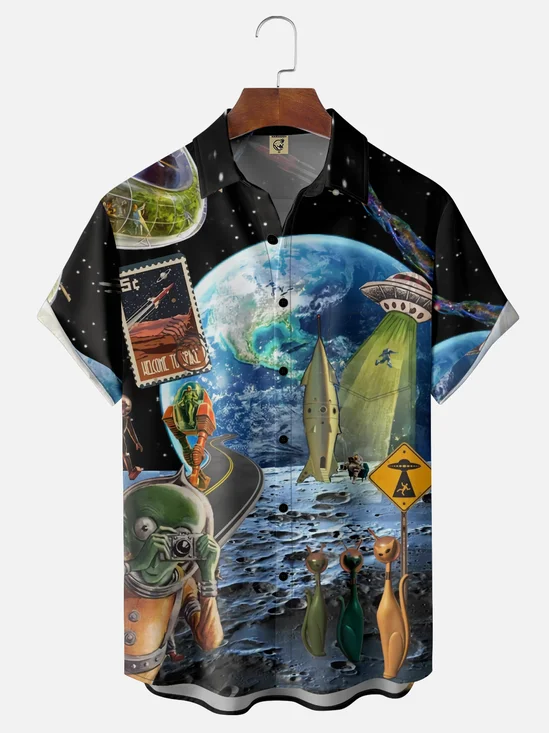 Moisture Wicking Space Alien Hawaiian Shirt