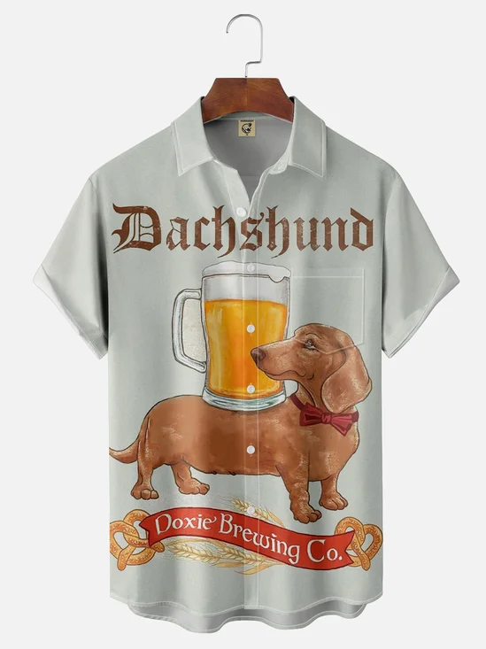 Moisture-wicking Beer Retro Poster Chest Pocket Hawaiian Shirt