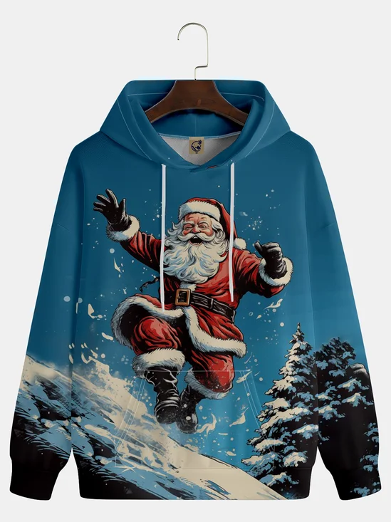 Moisture-wicking Santa Snowboarding Hooded Long Sleeve Sweatshirt