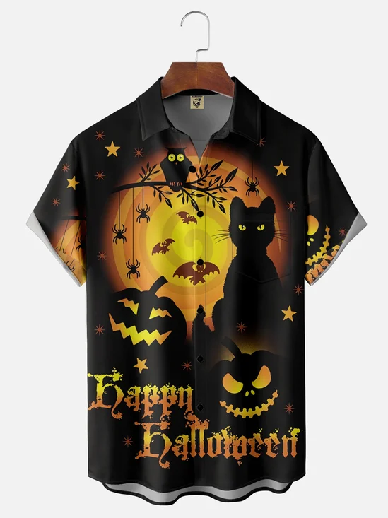 Moisture Wicking Halloween Pumpkin Cat Hawaiian Shirt