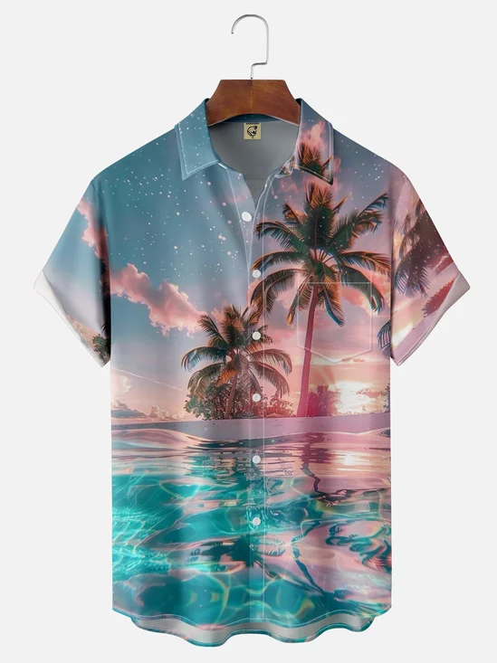 Moisture-wicking Water Light and Shadow Chest Pocket Hawaiian Shirt