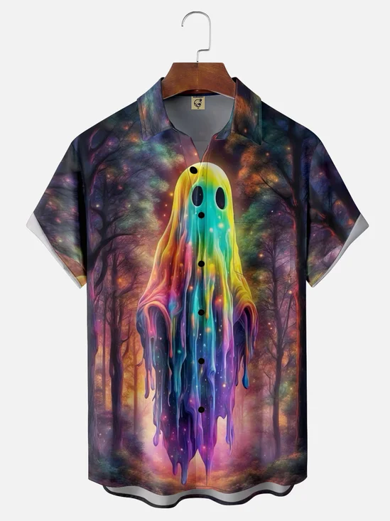 Moisture-wicking Art Ghost Painting Chest Pocket Hawaiian Shirt