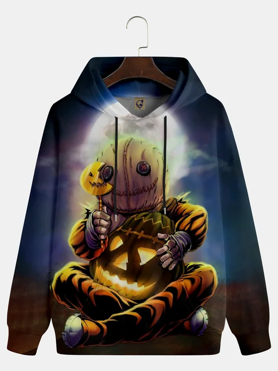 Moisture-wicking Pumpkin Monster Painting Hooded Long Sleeve Sweatshirt
