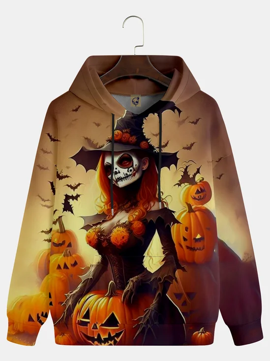 Moisture-wicking Skeleton Witch Hooded Long Sleeve Sweatshirt