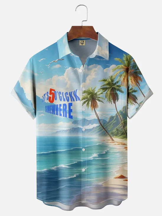 Moisture-wicking It's 5 o'clock Beach Chest Pocket Hawaiian Shirt