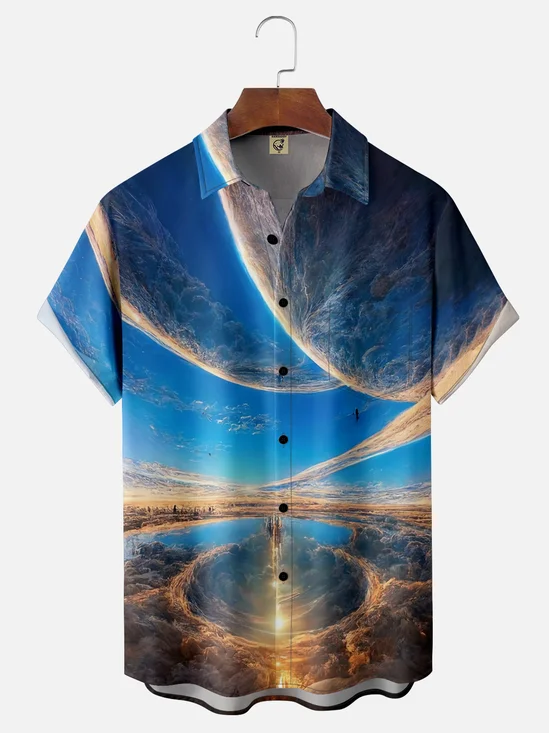 Moisture-wicking Sky Reflection Chest Pocket Hawaiian Shirt