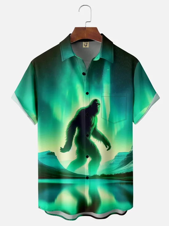 Moisture-wicking Art Bigfoot Chest Pocket Hawaiian Shirt
