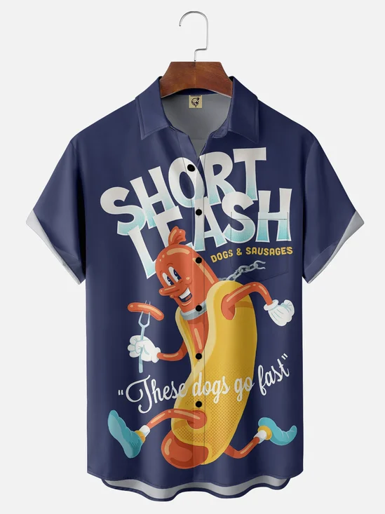Moisture Wicking Retro Hot Dog Poster Chest Pocket Hawaiian Shirt