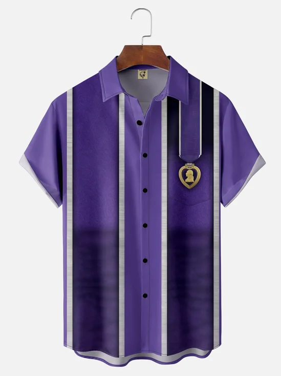 Moisture-wicking Purple Heart Day Chest Pocket Bowling Shirt