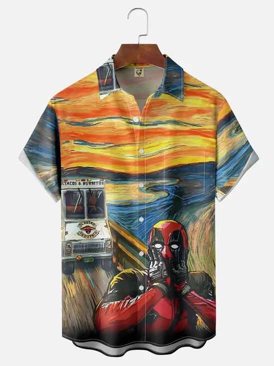 Tall Size Moisture-wicking Famous Paintings Spoof Chest Pocket Hawaiian Shirt