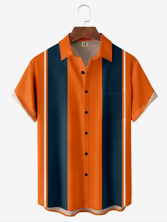 Tall Size Moisture-wicking Football Chest Pocket Bowling Shirt