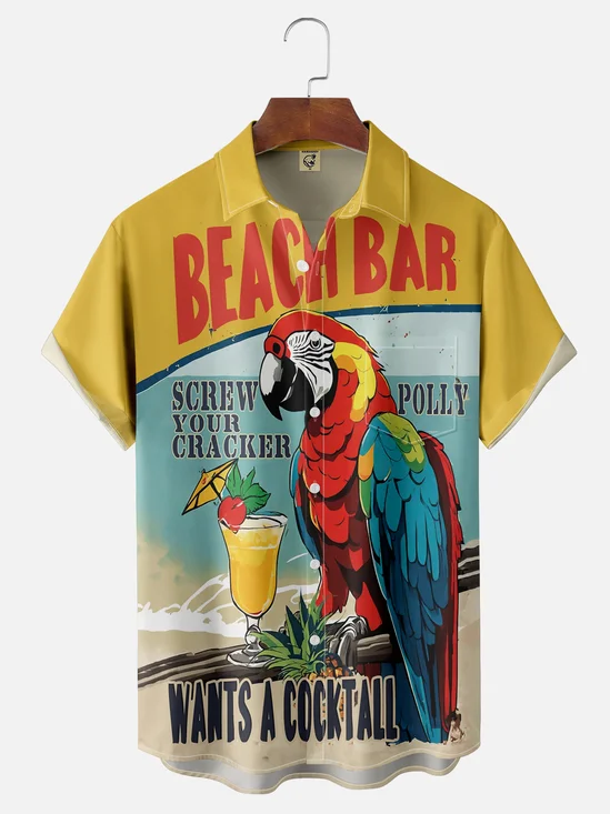 Moisture-wicking Parrot Chest Pocket Hawaiian Shirt