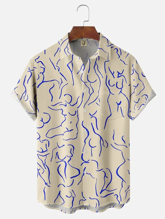 Tall Size Moisture-wicking Geomatric Chest Pocket Hawaiian Shirt