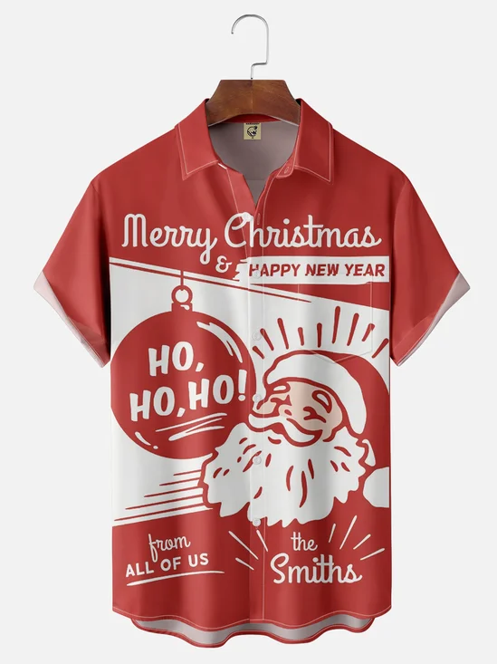 Moisture-wicking Christmas Santa Chest Pocket Hawaiian Shirt