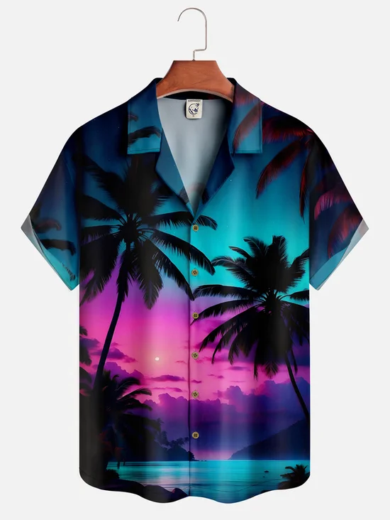 Tall Size Moisture-wicking Palm Tree Aloha Shirt