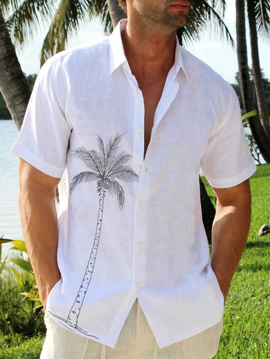 Tall Size Moisture-wicking Coconut Tree Short Sleeve Resort Shirt