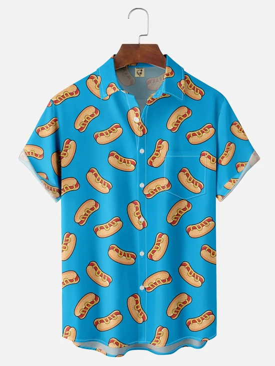 Tall Size Moisture-wicking Hot Dog Chest Pocket Hawaiian Shirt