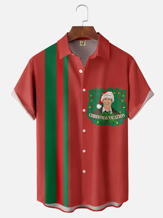 Moisture-wicking Christmas Griswold Chest Pocket Bowling Shirt
