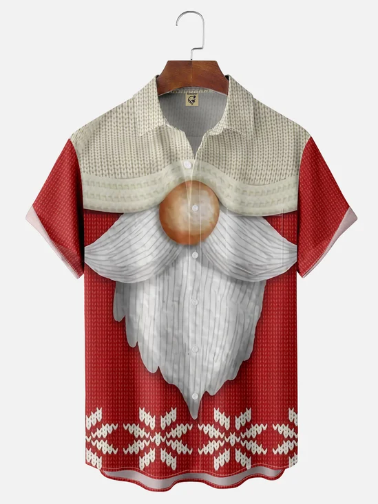 Moisture-wicking Christmas Santa Chest Pocket Hawaiian Shirt