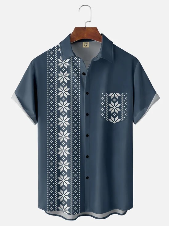 Moisture-wicking Ethnic Chest Pocket Bowling Shirt