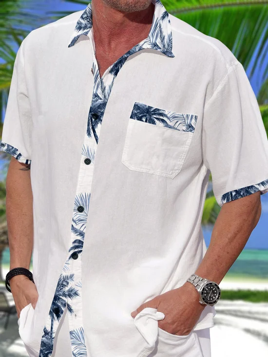 Tall Size Moisture wicking Plants Chest Pocket Short Sleeve Resort Shirt