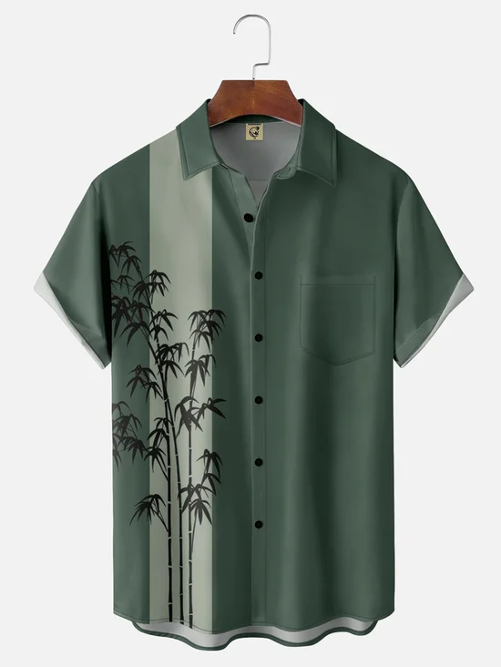 Tall Size Moisture-wicking Bamboo Chest Pocket Bowling Shirt