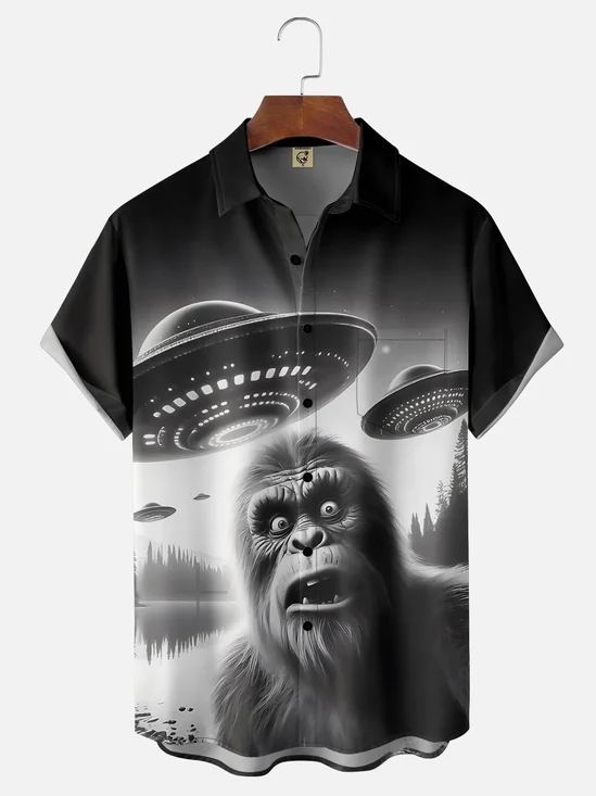 Moisture-wicking Bigfoot UFO Chest Pocket Hawaiian Shirt