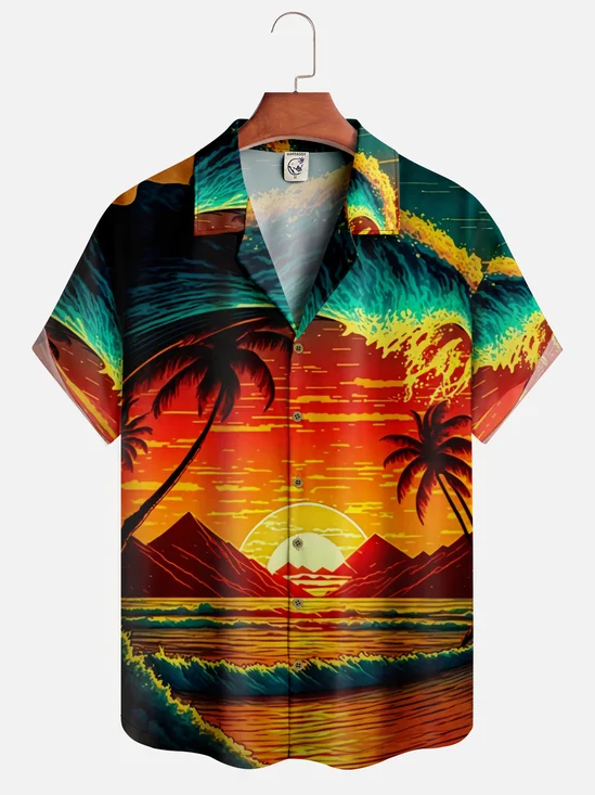 Moisture-wicking Breathable Beach Sunset Palm Aloha Shirt