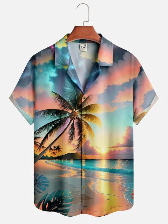 Moisture-wicking Beach Palm Aloha Shirt