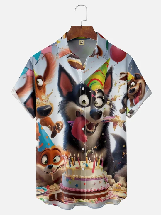 Moisture-wicking Puppy Birthday Chest Pocket Casual Shirt