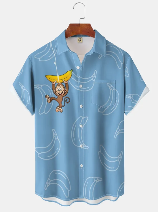 Moisture-wicking Monkey Banana Chest Pocket Hawaiian Shirt
