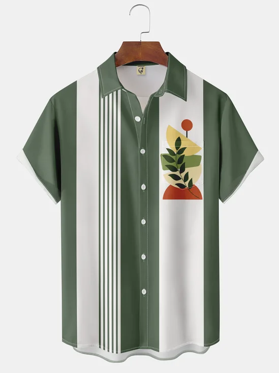 Moisture-wicking Flower Art Chest Pocket Bowling Shirt