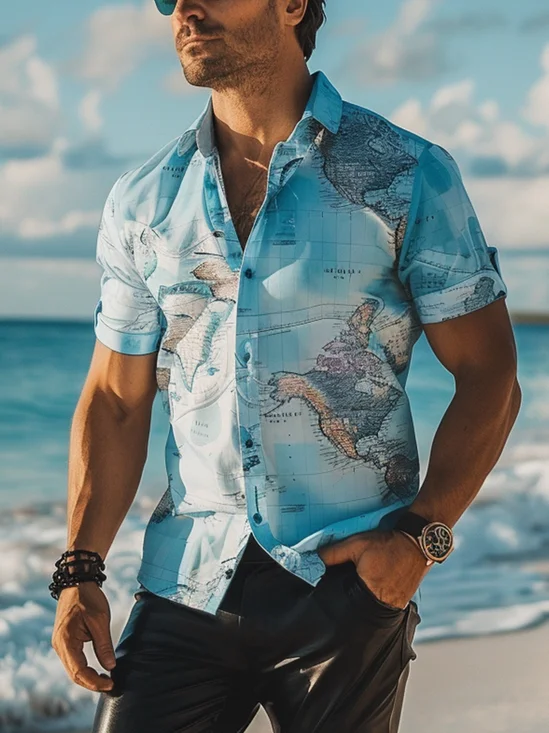 Moisture Wicking Map Hawaiian Shirt