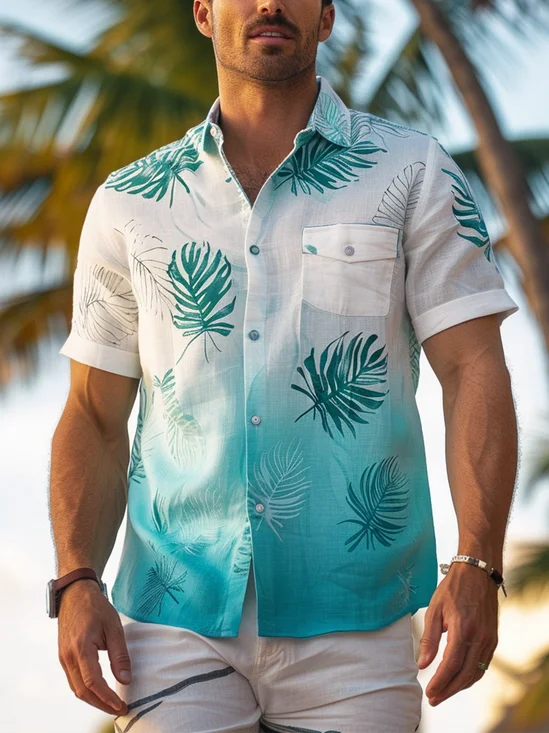 Moisture Wicking Floral Gradient Hawaiian Shirt