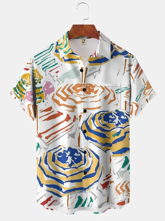 Moisture-wicking Abstract Art Umbrella Chest Pocket Hawaiian Shirt