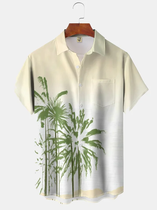 Moisture-wicking Simple Coconut Tree Chest Pocket Hawaiian Shirt