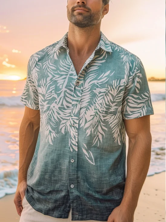 Moisture Wicking Floral Gradient Hawaiian Shirt