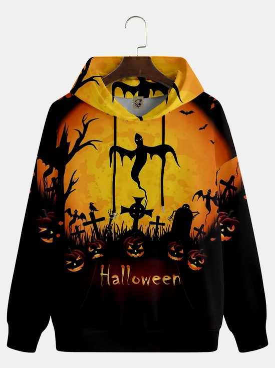 Pumpkin Ghost Illustration Hooded Long Sleeve Sweatshirt
