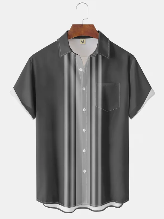 Moisture-wicking Simple Print Chest Pocket Bowling Shirt