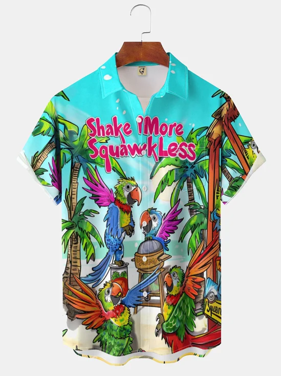 Moisture-wicking Beach Parrot Chest Pocket Hawaiian Shirt